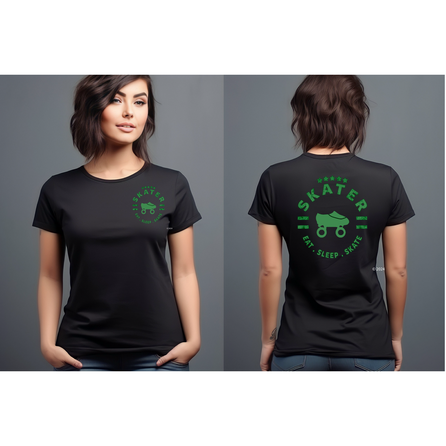 NEW!!! Skater Eat.Sleep.Skate Women’s Graphic T-Shirt(Colored Design)