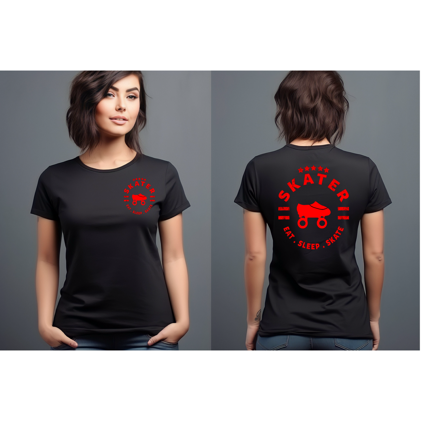 NEW!!! Skater Eat.Sleep.Skate Women’s Graphic T-Shirt(Colored Design)