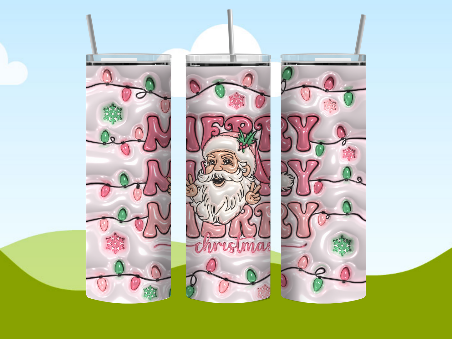 3D Merry Christmas 20 Oz Tumbler