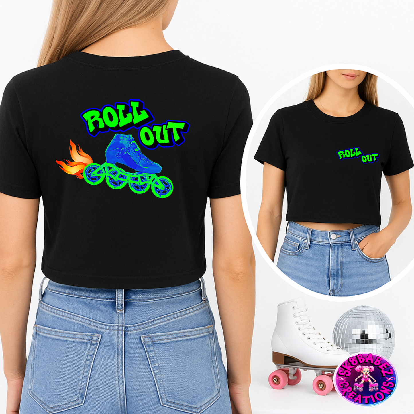 Women's Crop Top ROLL Out Skate Crew Graphic
