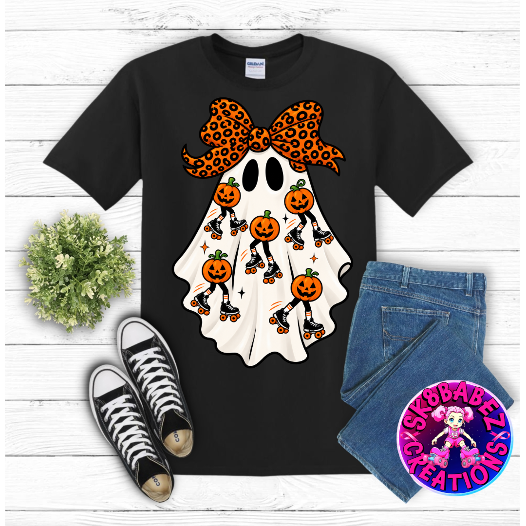 👻🛼 Rollin’ Boo Crew – Skating Pumpkin Ghost Tee
