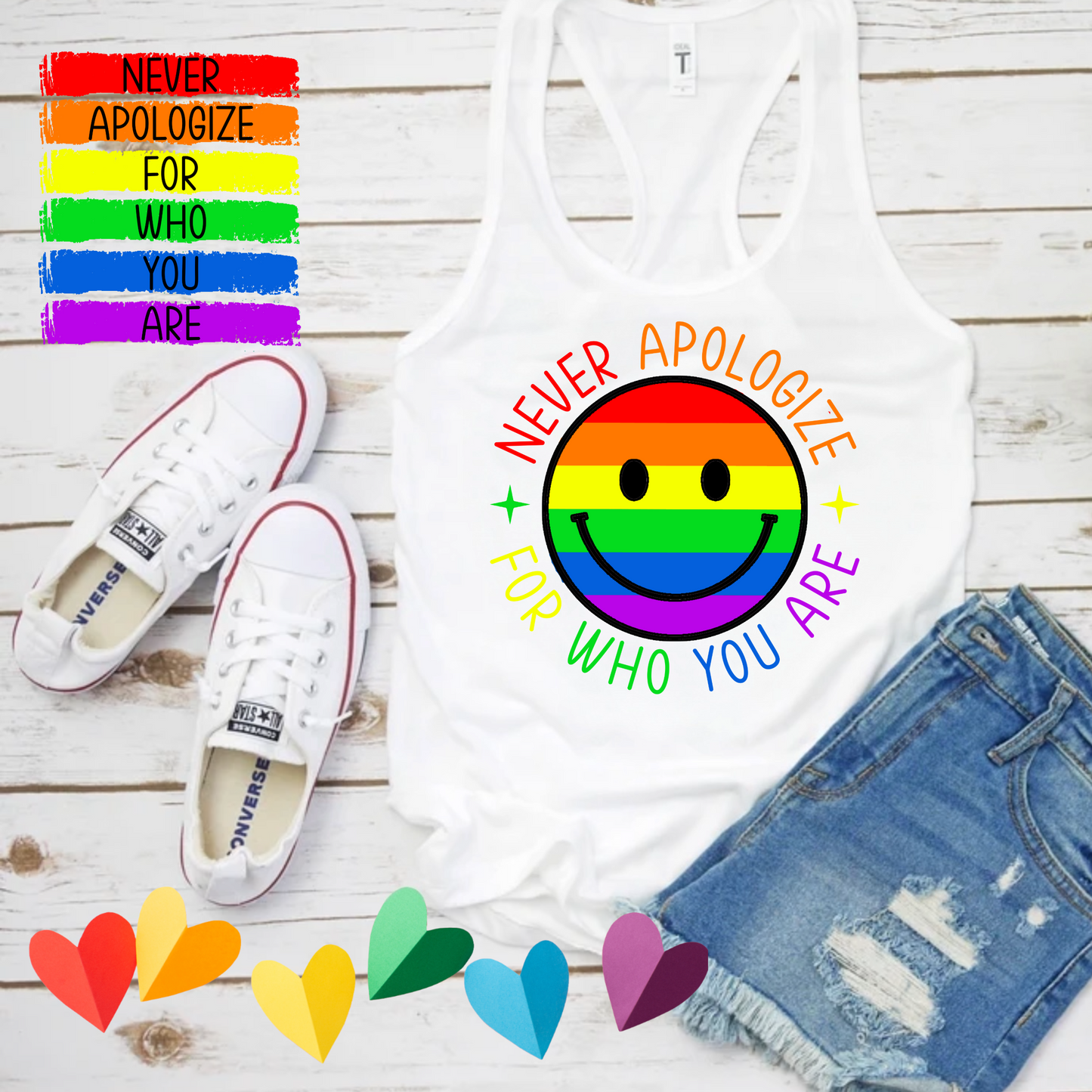 Never Apologize For Who You Are Graphic Pride T-Shirt