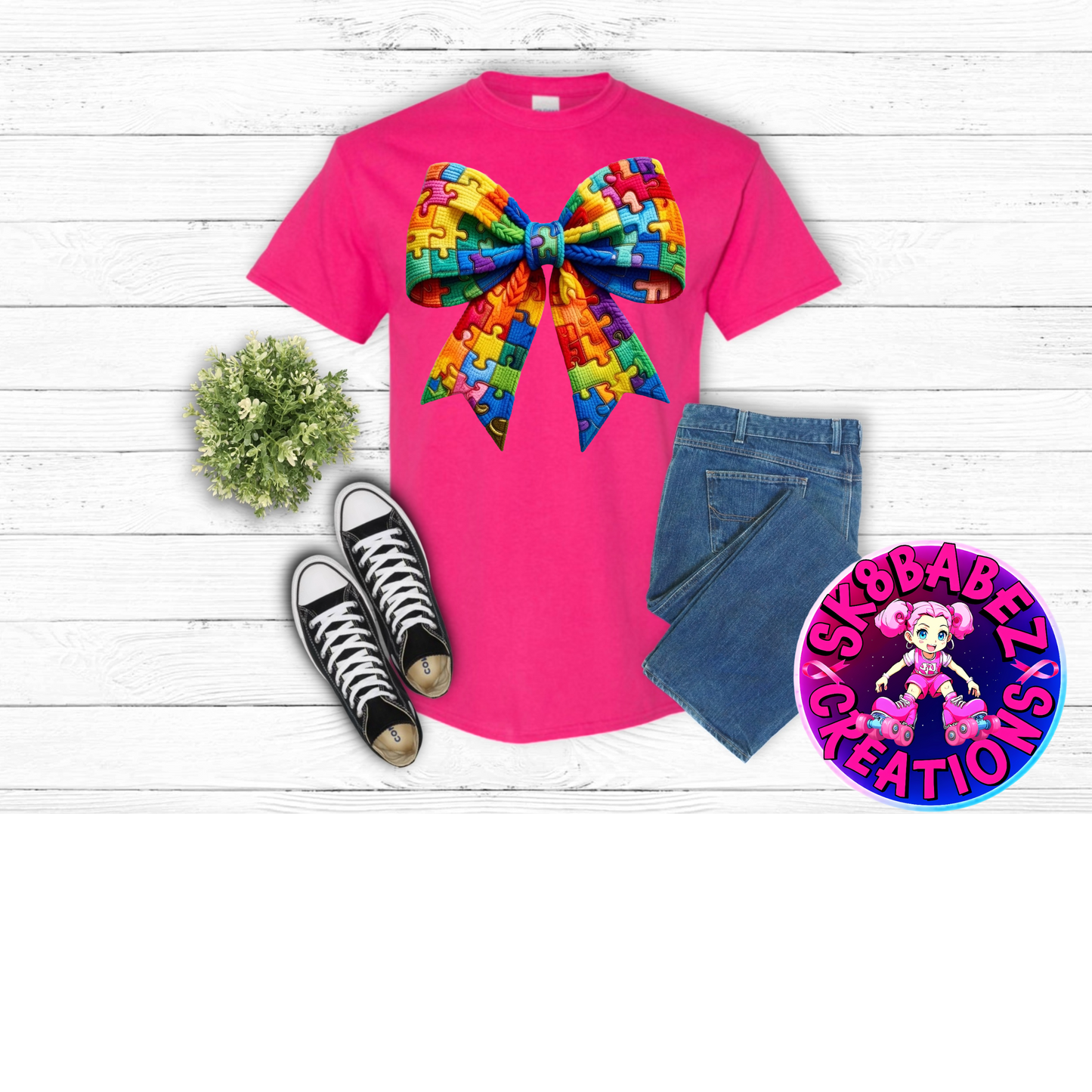 Autism Awareness Puzzle Bow T-Shirt