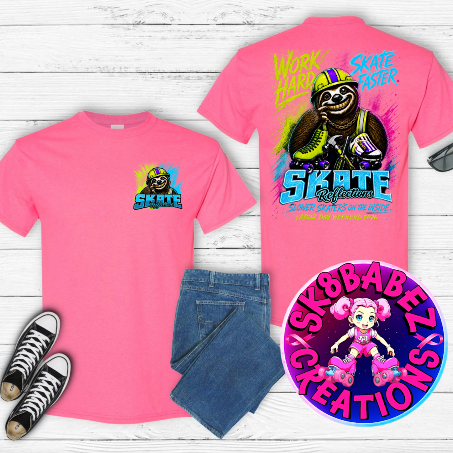 Skate Reflections Labor Day Weekend Event – Work Hard. Skate Faster. T-Shirt