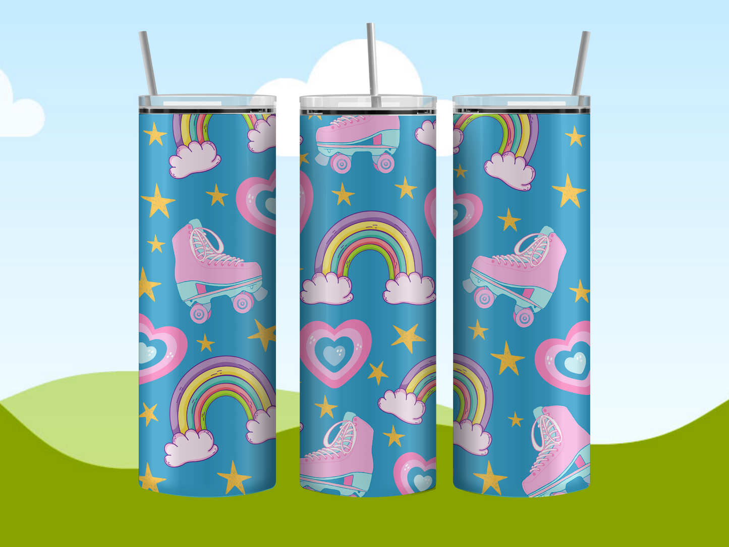 Blue Rainbow Roller Skate 20oz Tumbler