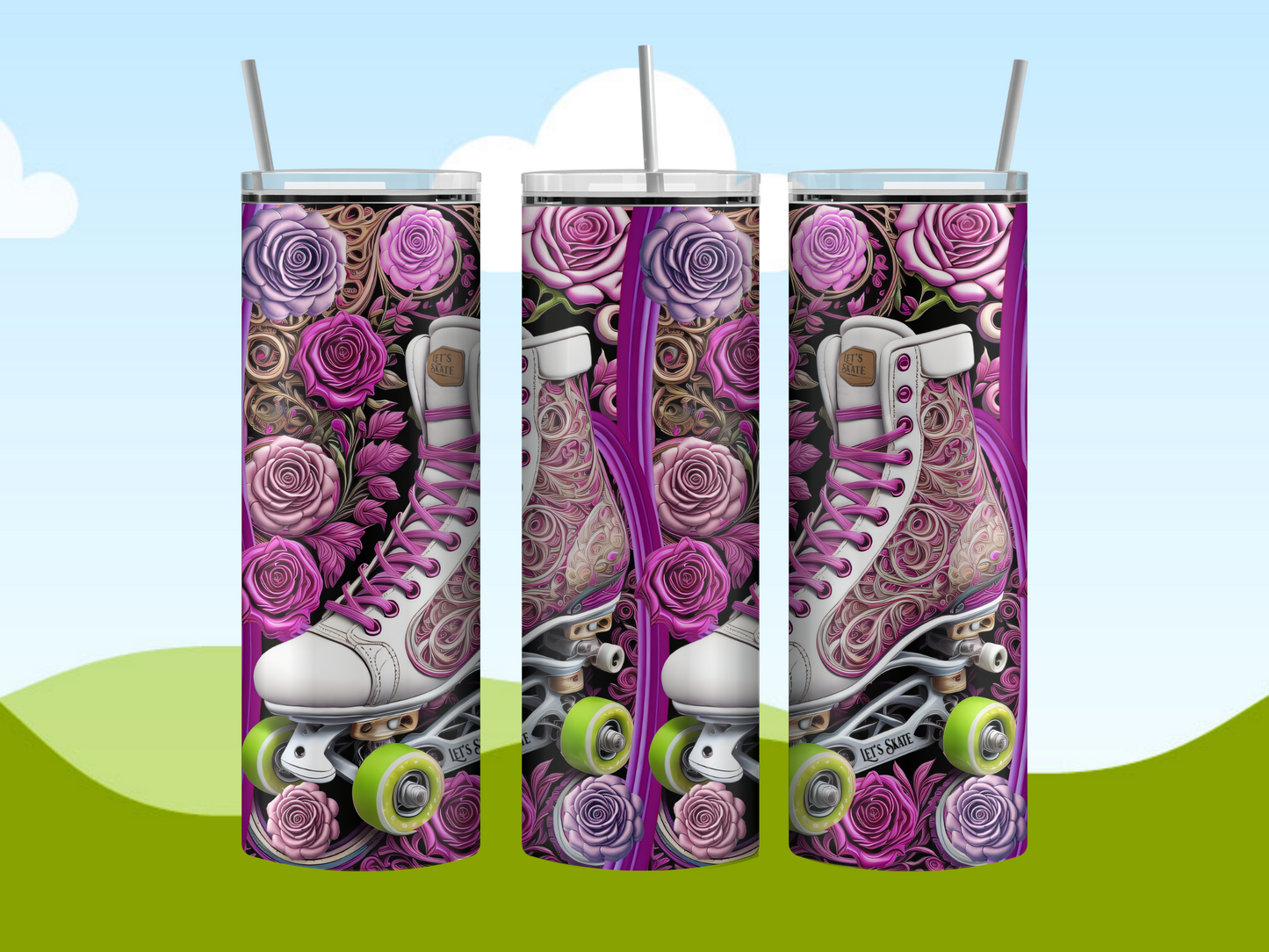 Purple Rose Roller Skates 20oz Tumbler