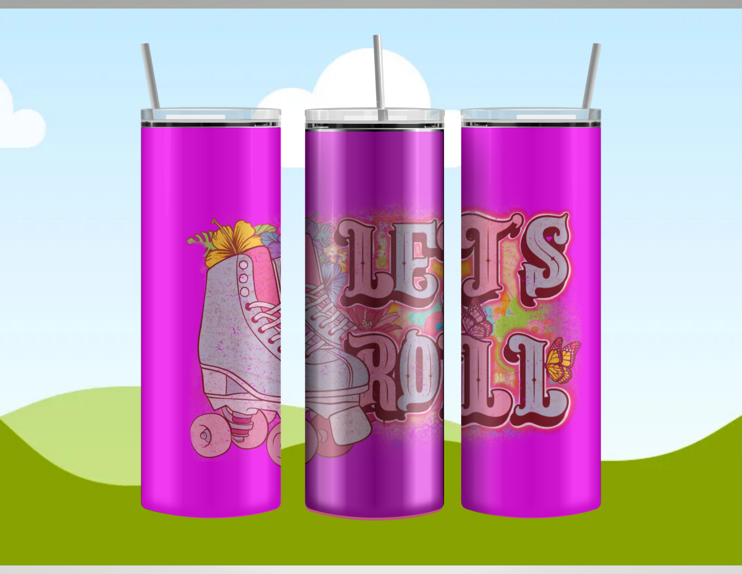 Purple Let’s Roll Roller Skating 20oz Tumbler