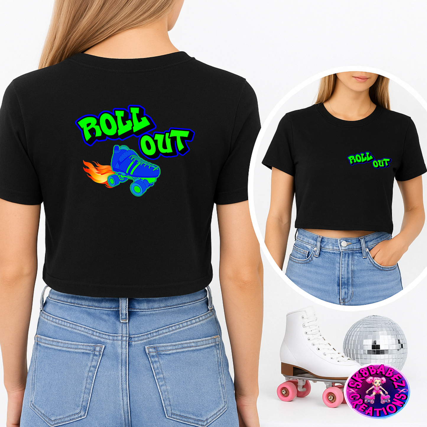 Women's Crop Top ROLL Out Skate Crew Graphic