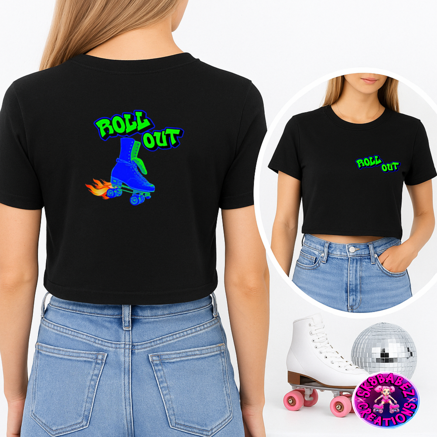 Women's Crop Top ROLL Out Skate Crew Graphic