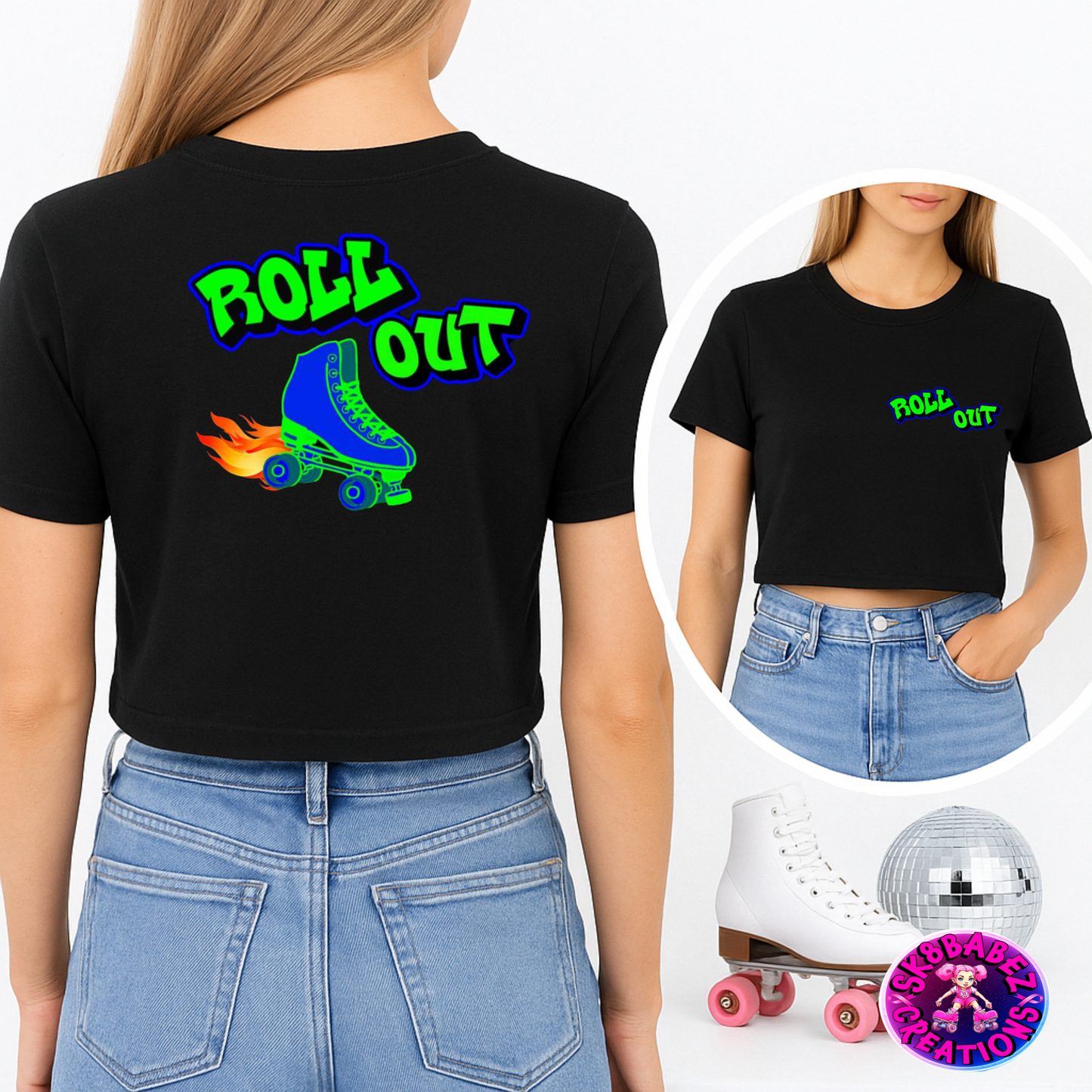 Women's Crop Top ROLL Out Skate Crew Graphic