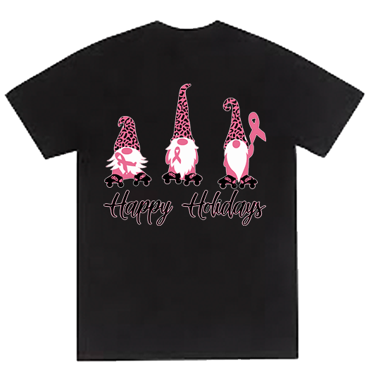 Happy Holidays Gnomes supporting Breast Cancer Graphic T-Shirt