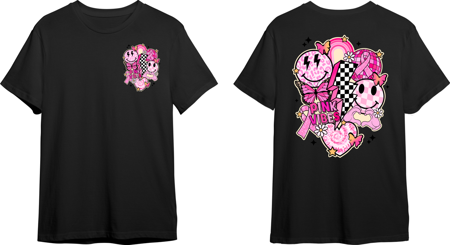 Retro Pink Vibes Breast Cancer Awareness Graphic T-Shirt