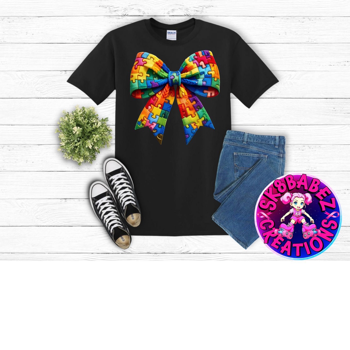 Autism Awareness Puzzle Bow T-Shirt