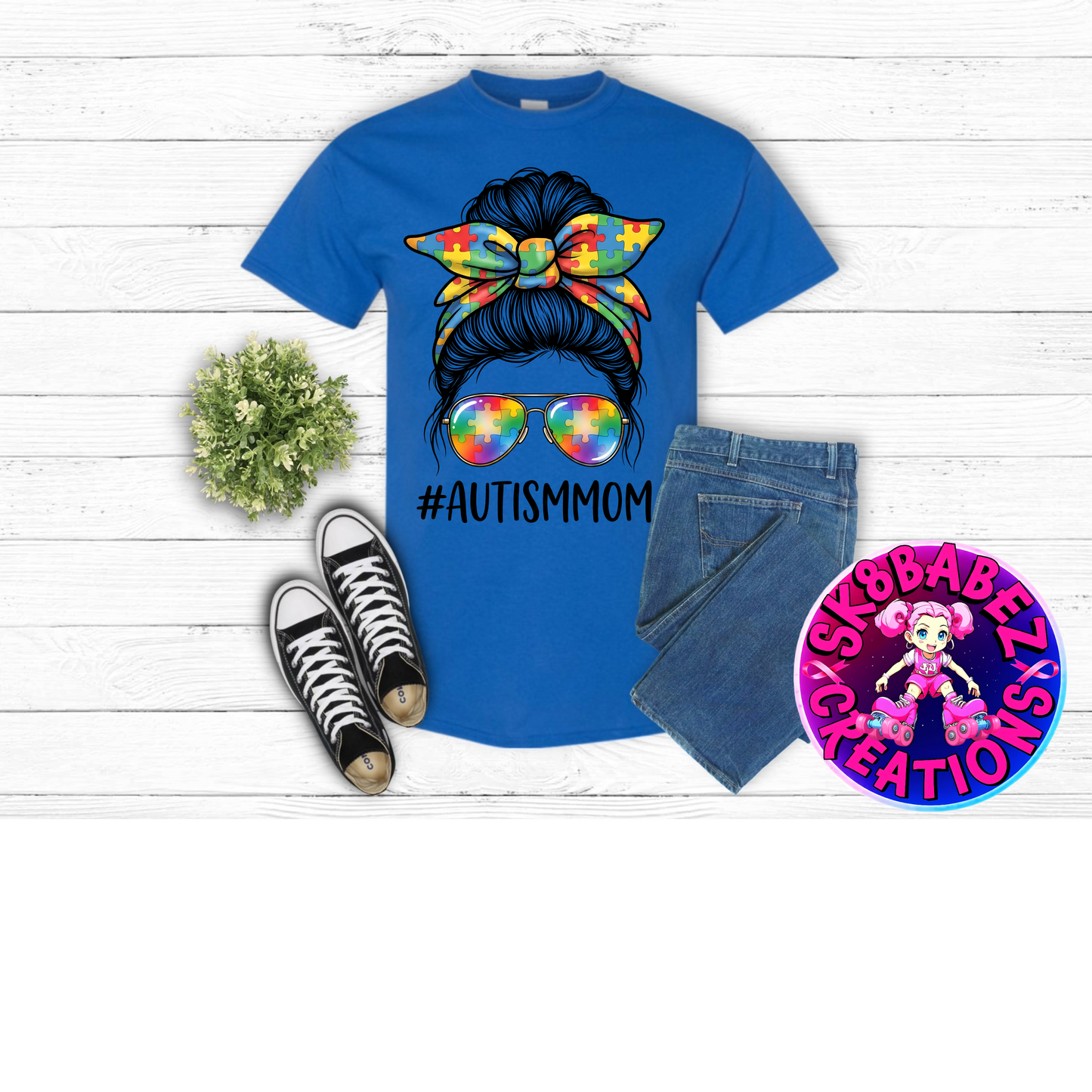 Autism Mom Messy Bun Graphic Tee 💙🧩