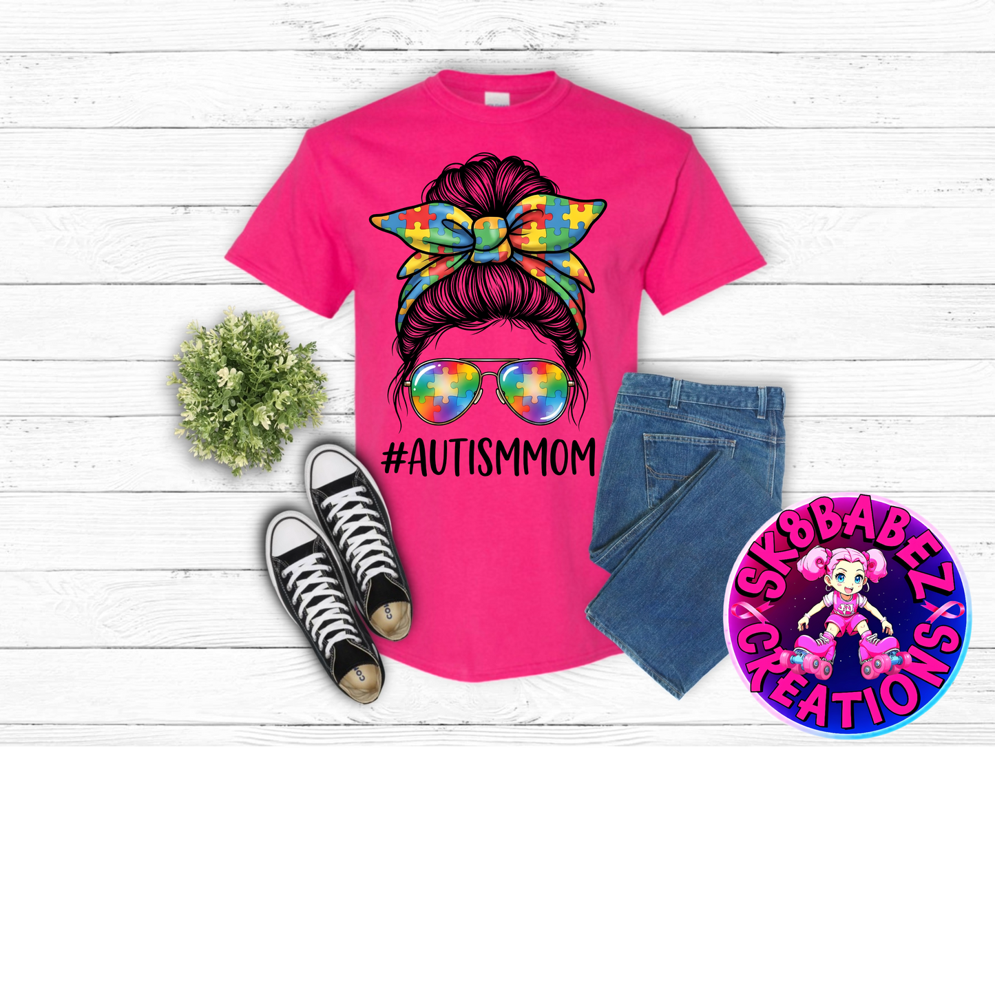 Autism Mom Messy Bun Graphic Tee 💙🧩