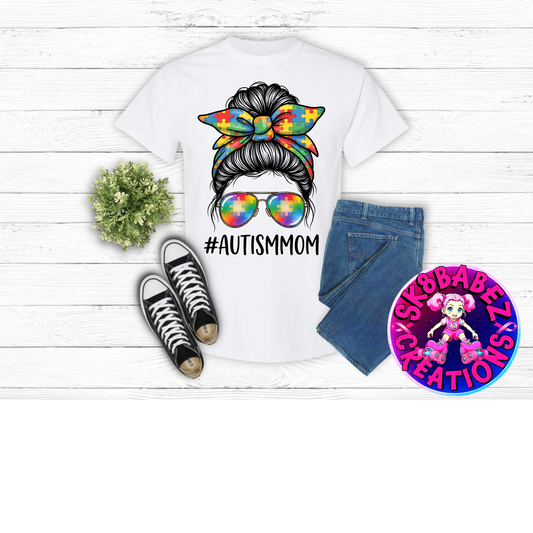 Autism Mom Messy Bun Graphic Tee 💙🧩
