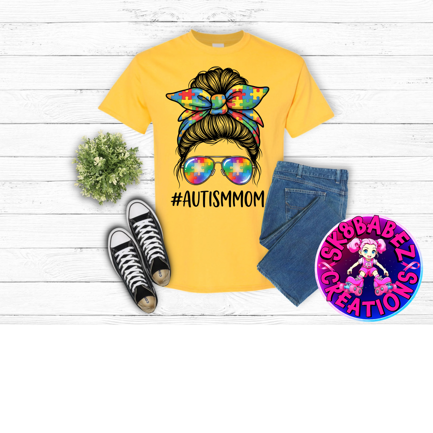 Autism Mom Messy Bun Graphic Tee 💙🧩
