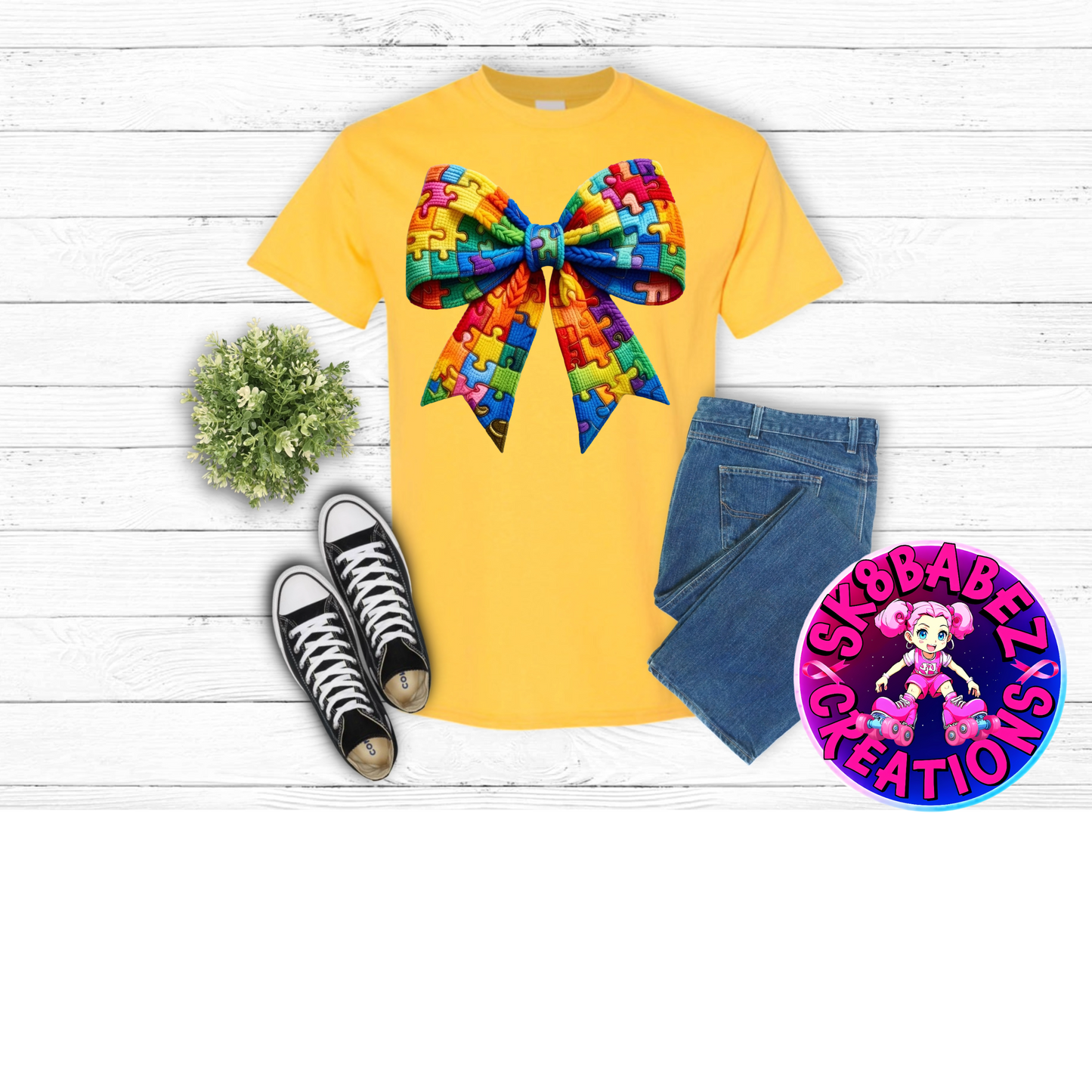 Autism Awareness Puzzle Bow T-Shirt
