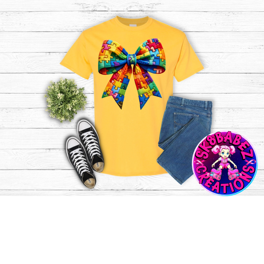 Autism Awareness Puzzle Bow T-Shirt